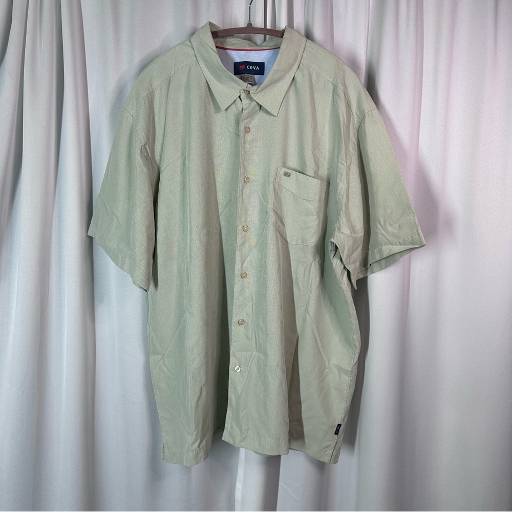 Cova Mens 2XL Green Short Sleeve Button Up Collar Lightweight Top Shirt